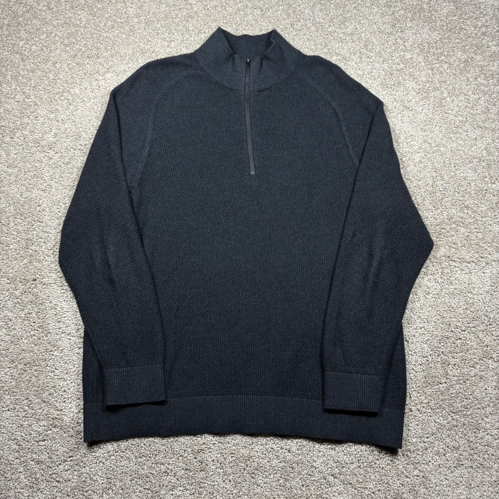Lululemon Mens Waffle Knit Half Zip Pullover Sweater Grey Black LM3ENGS XL